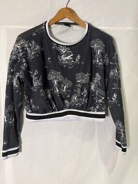 Nike Court Tennis Sweatshirt Women's Small Black Skeleton Print Cropped Dri-Fit